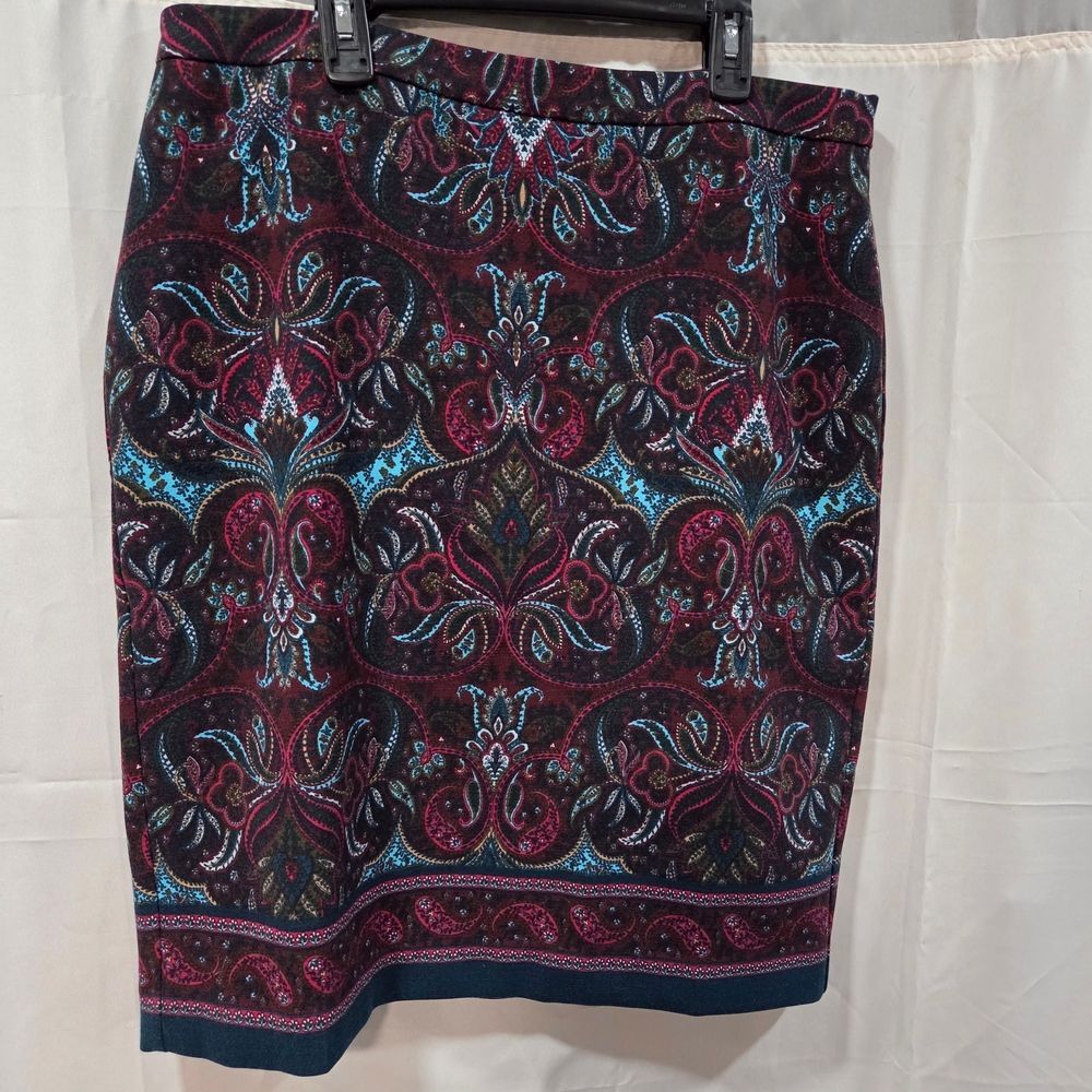 Talbots Womens Sz 12 Dark Paisley Pencil Skirt Eclectic Grandpa Boho Corpcore